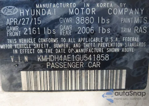 2016 Hyundai Elantra Se из США, поврежденный, VIN KMHDH4AE1GU541858